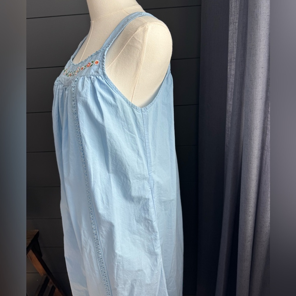 Yozly Blue Cottagecore Floral Cotton Day Dress Loungewear Nightgown Embroidered - Picture 5 of 8